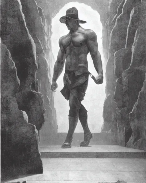 Image similar to doc savage in an egyptian tomb wearing jodhpers and knee high boots and no hat, fantasy character portrait, ultra realistic, concept art, intricate details, highly detailed by soft light, volumetric light, misty, william adolphe bouguereau, munch, maxfield parrish, james bama, and frank frazetta