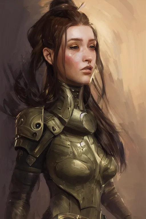 Image similar to a professionally painted portrait of an attractive young woman, clothed in military armor, olive skin, long dark hair, beautiful bone structure, symmetrical facial features, intricate, elegant, digital painting, trending on Artstation, concept art, smooth, sharp focus, illustration, from Metal Gear by Ruan Jia and Mandy Jurgens and Artgerm and William-Adolphe Bouguerea, award winning