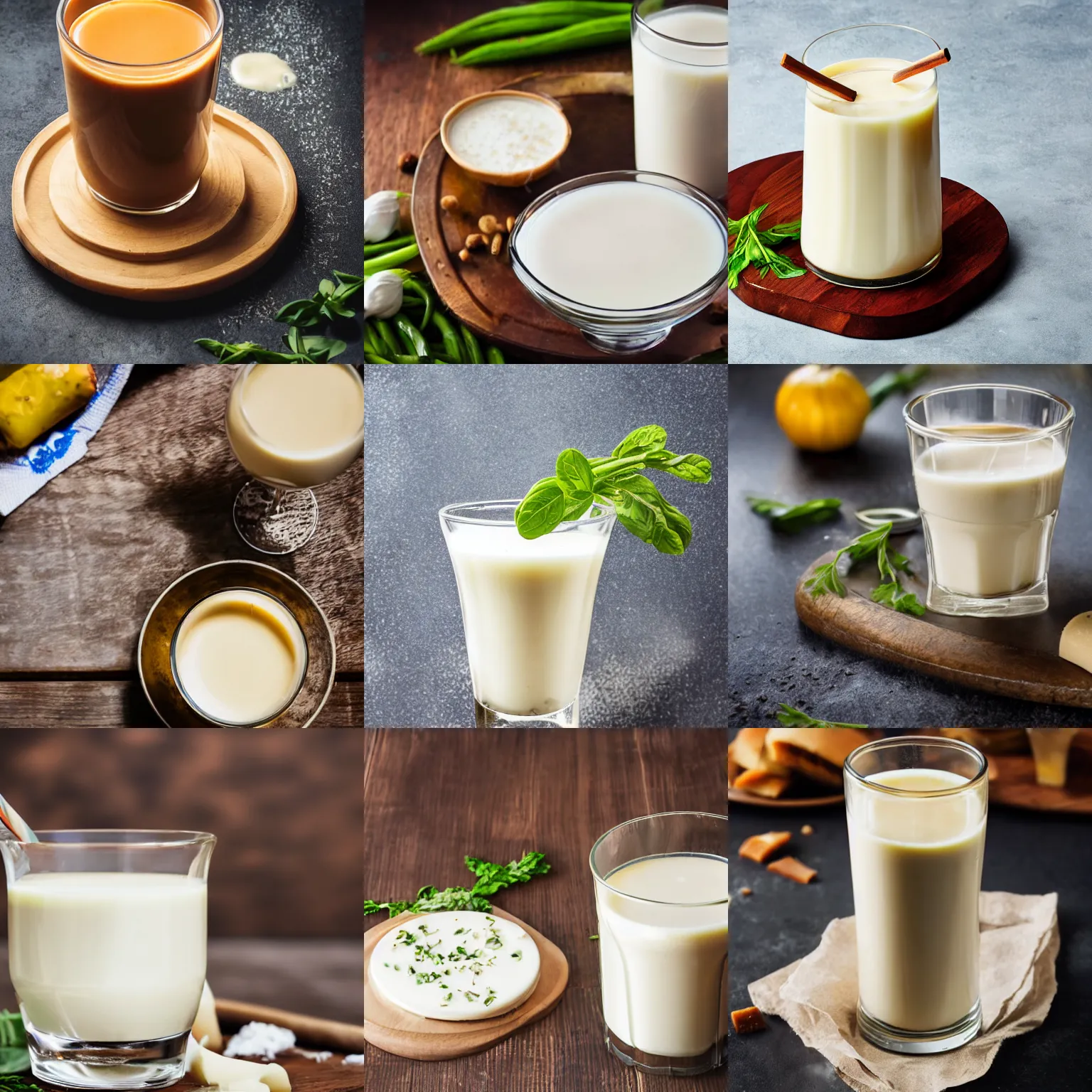 Prompt: a delicious glass of garlicmilk, high quality food advertisement photography