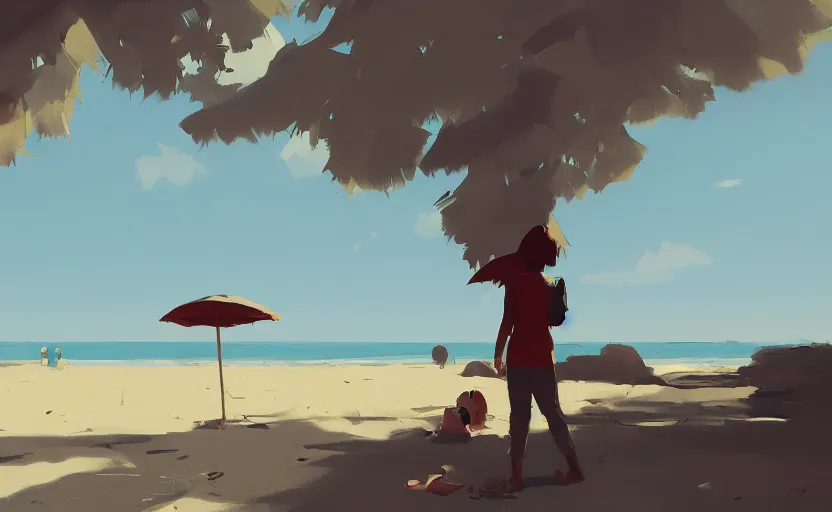 Image similar to a day at the beach by atey ghailan