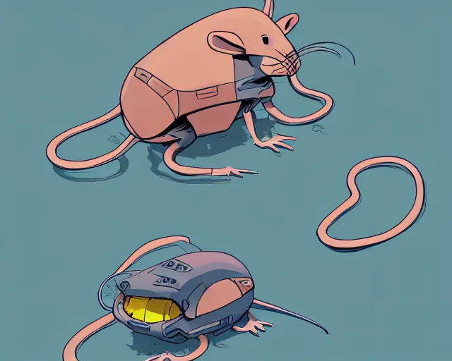 Image similar to a study of cell shaded cartoon of an adorable mechanized mouse with tank treads, illustration, wide shot, subtle colors, post grunge, concept art by josan gonzales and wlop, by james jean, Victo ngai, David Rubín, Mike Mignola, Laurie Greasley, highly detailed, sharp focus, alien, Trending on Artstation, HQ, deviantart, art by artgem