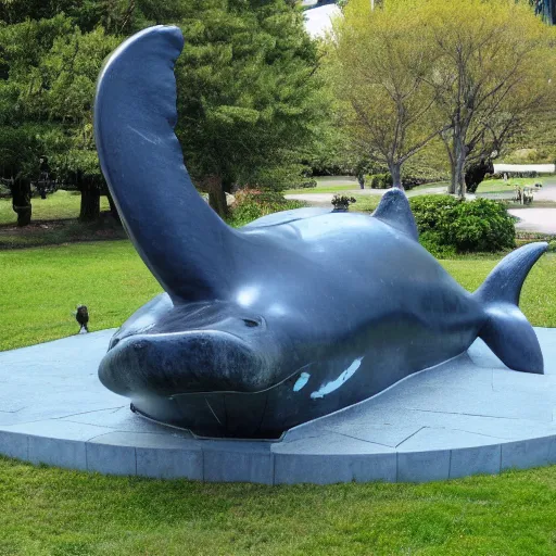 Image similar to huge marble statue of a whale with legs in a public park, hi - res photo