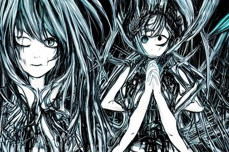 Image similar to miku in the style of hr giger