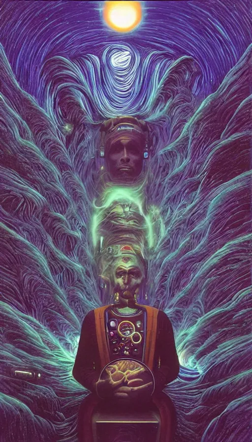 Image similar to portrait of a digital shaman, by david a. hardy