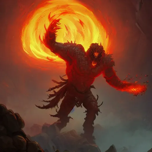 Image similar to fire golem, burning lava background, epic fantasy style, in the style of Greg Rutkowski, hearthstone artwork