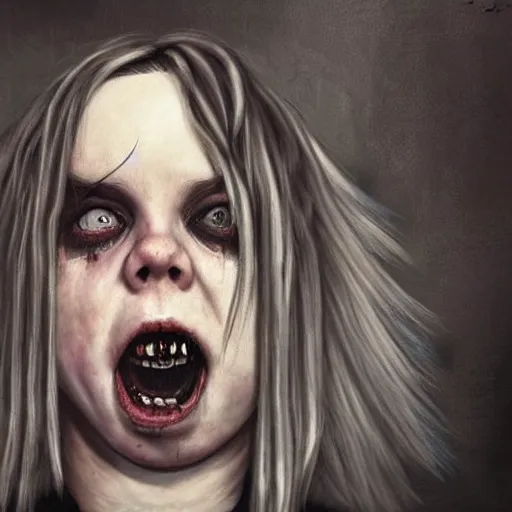 Image similar to grunge painting of billie eilish by michal karcz in the style of chucky | freddy krueger style