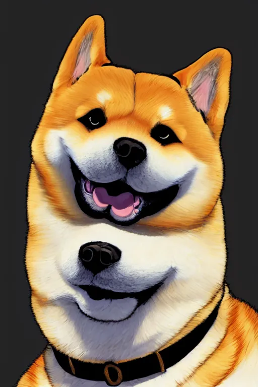 Image similar to portrait of an overweight shiba inu, male, fursona, furry art