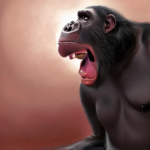 Image similar to Strong Angry Chimpanzee Screaming, Boris Vallejo, Epic, 8k resolution, ArtStation, Hyperrealistic