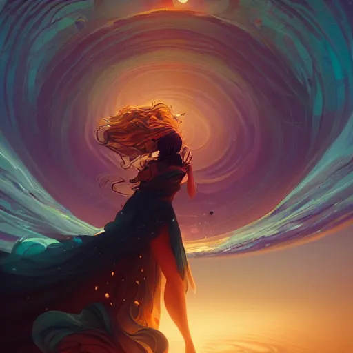 Image similar to goddess of coffee wearing a swirling dress surrounded by coffee beans and steam, matte fantasy painting volumetric lighting by Ross Tran and Jason Felix and Alena Aenami and Greg Rutkowski and Ching Yeh and Anato Finnstark, bokeh backdrop