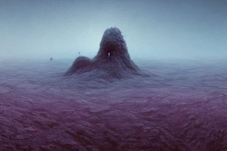 Image similar to a hd render of a surreal frozen landscape, by beeple and zdzisław beksinski