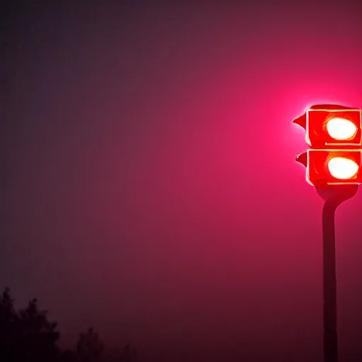 Prompt: A stunningly beautiful award-winning 8K high angle close up cinematic movie photograph of a 4-way stop light in a spooky foggy empty lightless moonlit main intersection in an abandoned 1950s small town at night, by David Fincher and Darius Khonji, perfect composition, from roofline, moody low key backlit. Color palette from Seven, greens yellows and reds. 2 point perspective, high angle from 15 feet off the ground. Octane render