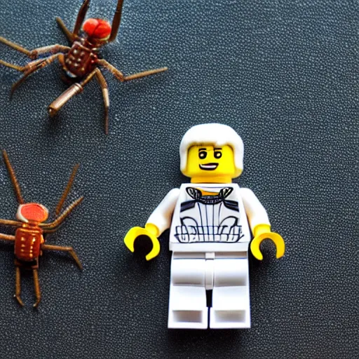 Prompt: lego astronaut with real live spider ( eos 5 ds r, iso 1 0 0, f / 8, 1 / 1 2 5, 8 4 mm, postprocessed, bokeh )