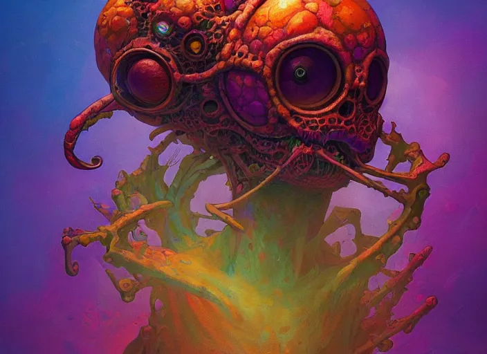 Prompt: a psychedelic portrait of omin dran skeletal phyrexian beholder psion, vibrant color scheme, highly detailed, in the style of romanticism, cinematic, artstation, moebius, greg rutkowski