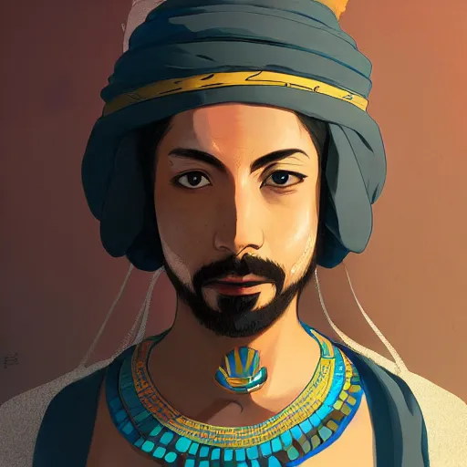 Image similar to Portrait of Haru from Spirited away as an Egyptian prince in the desert, highly detailed, smooth, sharp focus, artstation, illustration, digital art by WLOP