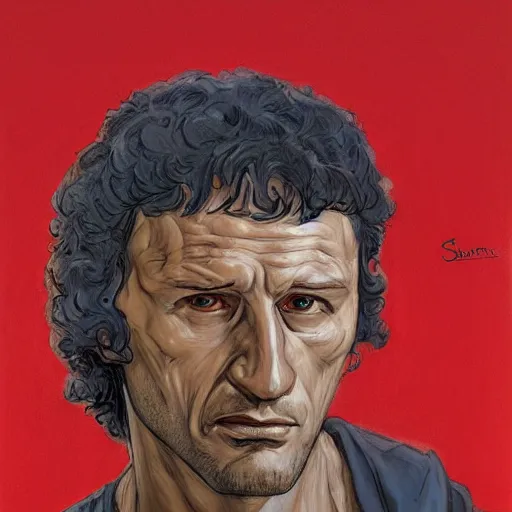 Image similar to portrait of silvester stalone, style of james jean