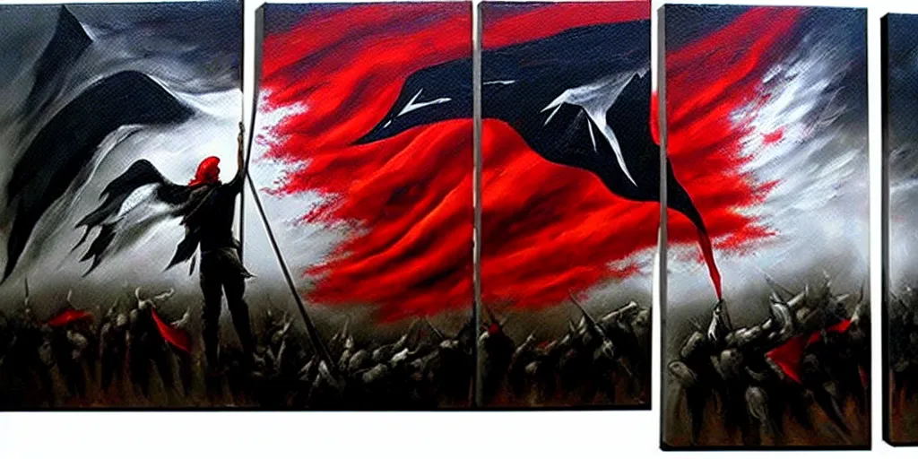 Image similar to dramatic epic dark oil painting of freedom for palestine, red green white black