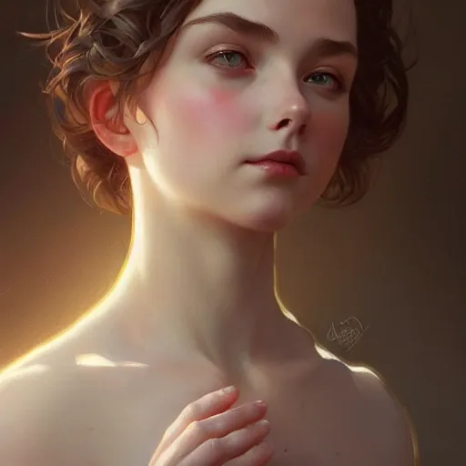 Image similar to beautiful natural McKenna Grace, intricate, elegant, highly detailed, digital painting, artstation, concept art, smooth, sharp focus, illustration, art by artgerm and greg rutkowski and alphonse mucha and loish and WLOP