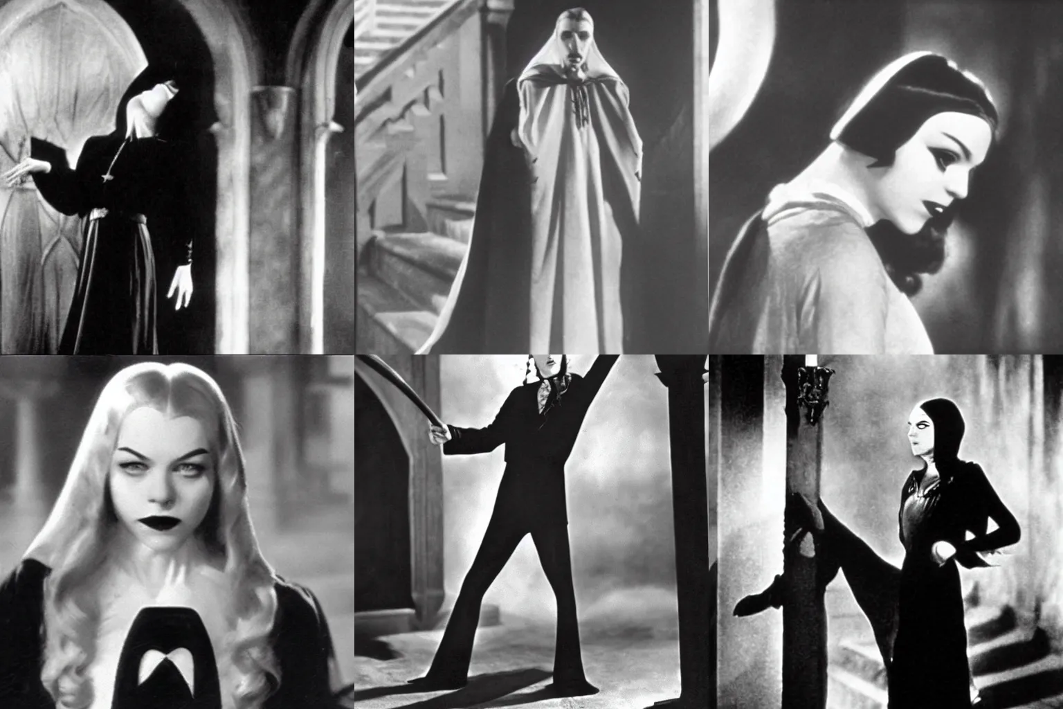 Prompt: film still of gwen stacy as dracula in dracula ( 1 9 3 1 )