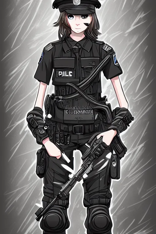 Image similar to police officer, authoritive, dominant, symmetrical, highly detailed, digital art, sharp focus, trending on art station, anime art style