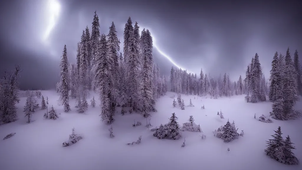 Image similar to amazing landscape photo of a nuclear winter by marc adamus, beautiful dramatic lighting