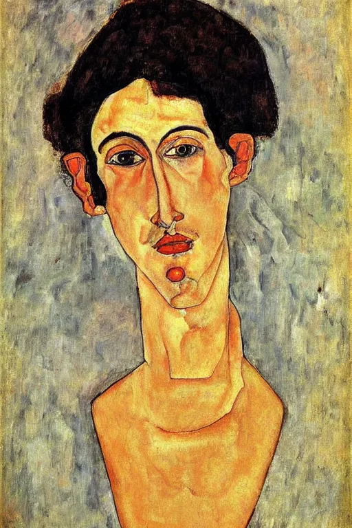 Prompt: portrait of gigachad, painted by modigliani, egon schiele