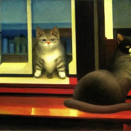 Prompt: cute cat Edward Hopper