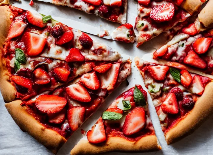 Image similar to mouthwatering New York pizza with strawberries on, food photography