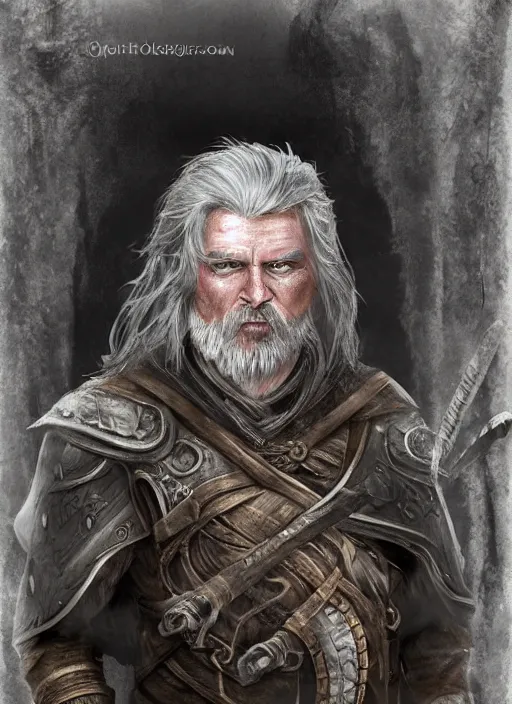 Prompt: warrior character portrait old male hobbi fantasy