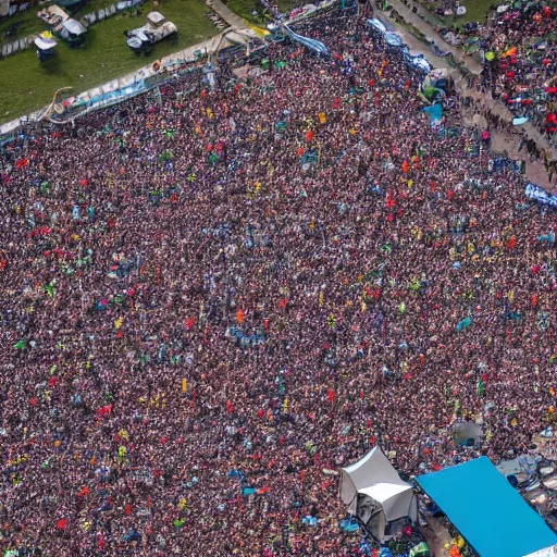 Image similar to electronic music festival, high resolution aerial photograph