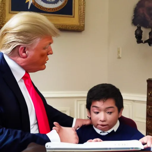 Image similar to photographic evidence of donald trump showing a child the nuclear codes, 1 0 8 0 p cnn footage