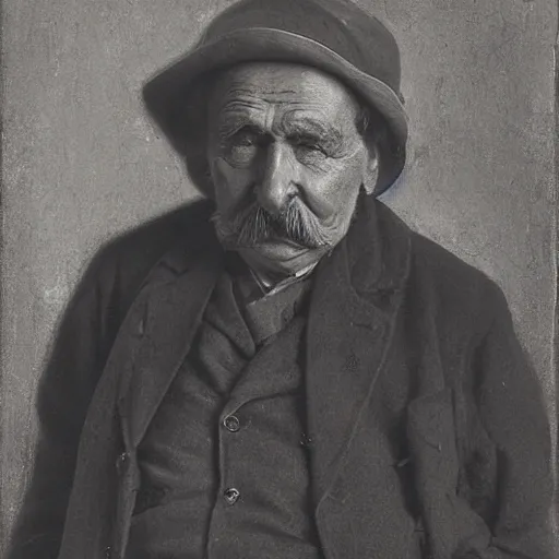 Prompt: Portrait of an earnest man smoking a pipe, b&w, facial details 1856, prairie, honest, medium constrast, photograph, by ilya repin