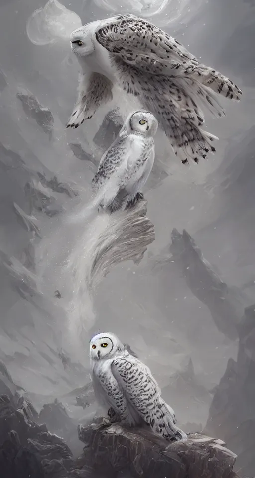 Prompt: painting of beautiful snowy owl, fantasy, hyperdetailed, intricate, by charlie bowater, 8k, octane render, trending on artstation