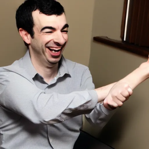 Image similar to a photo of nathan fielder tickling feetl