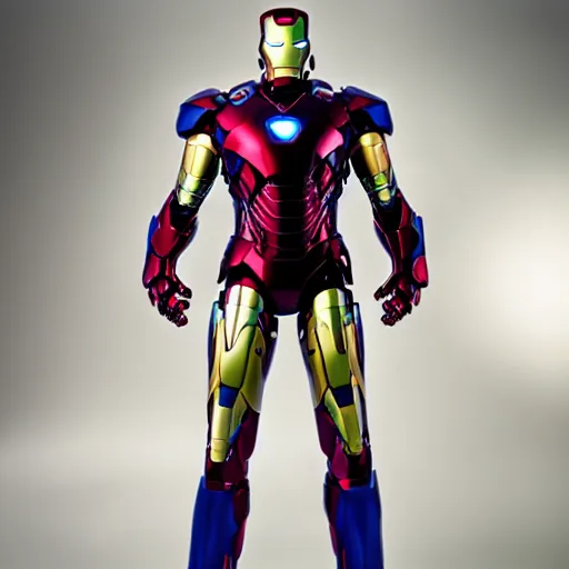 Prompt: Iron man wearing a blue and green armor