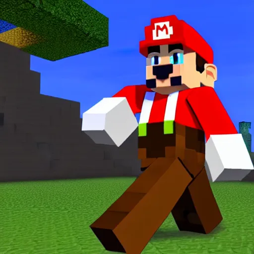 Prompt: Mario in Minecraft