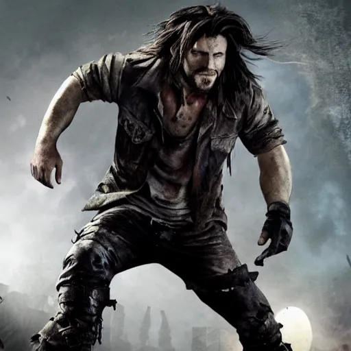 Image similar to trevor belmont in world war z, dynamic posing, illuminated face from the moon