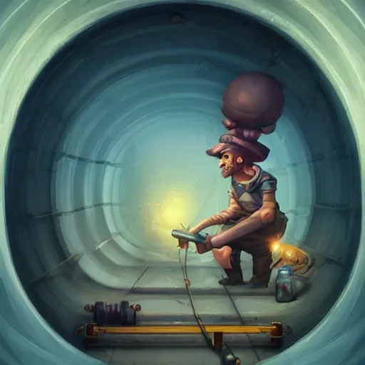 Image similar to beautiful plumber posing in tunnel portrait cinematic by peter mohrbacher