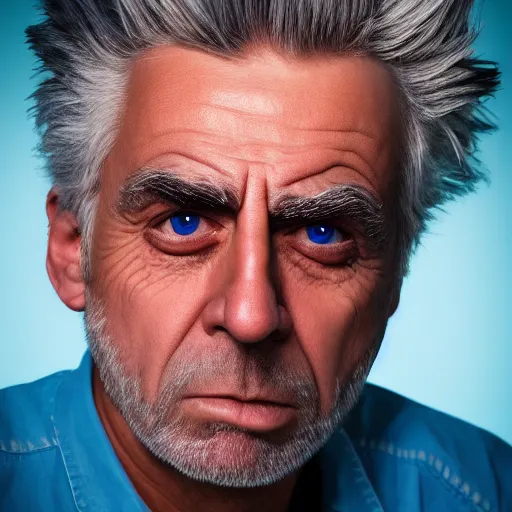 Image similar to rick sanchez closeup photograph dslr photorealistic, studio lighting, ektachrome, detailed, intricate, face detail, perfect face