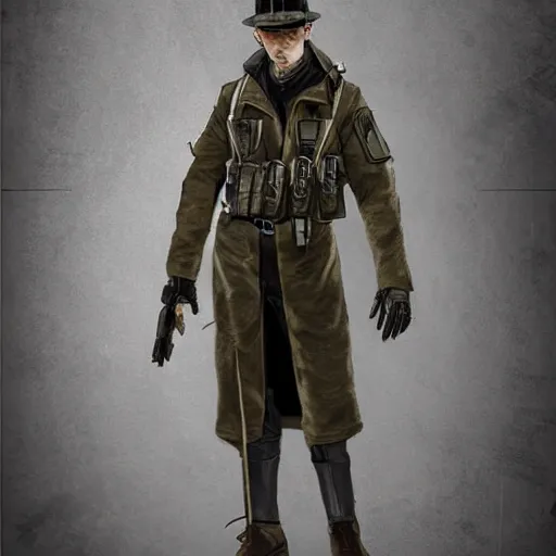 Image similar to a high definition photo realistic man wearing a trenchcoat, special forces, tactical gear, cosplay, mecha, science fiction, artstation, pinterest, dark fantasy, highly detailed, adobe photoshop