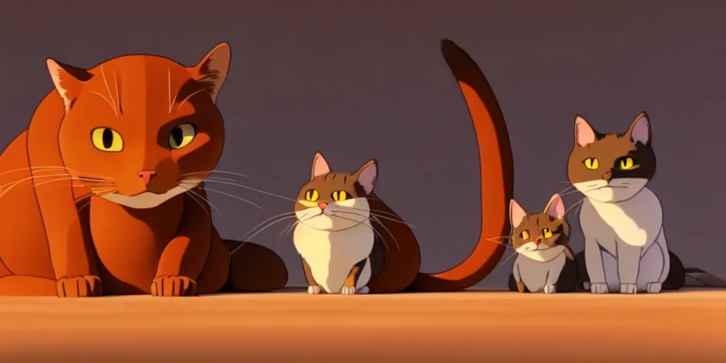 Prompt: a wholesome animation key shot of a brown cat and a grey cat napping in the sun studio ghibli pixar and disney animation sharp render