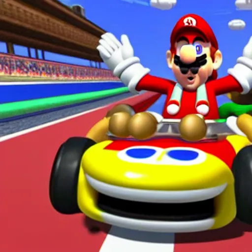 Image similar to Bernie Sanders playing Mario Kart