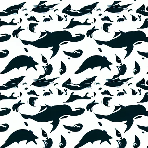Prompt: a seamless pattern of alternating dolphins and stingrays on an ocean background