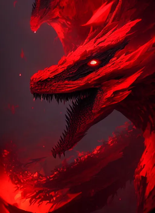 Image similar to black dragon, red demonic eyes, red smoke background, photorealistic, ultra detailed, trending on artstation, concept art, octane render, unreal engine, by shinji aramaki, by christopher balaskas, by krenz cushart