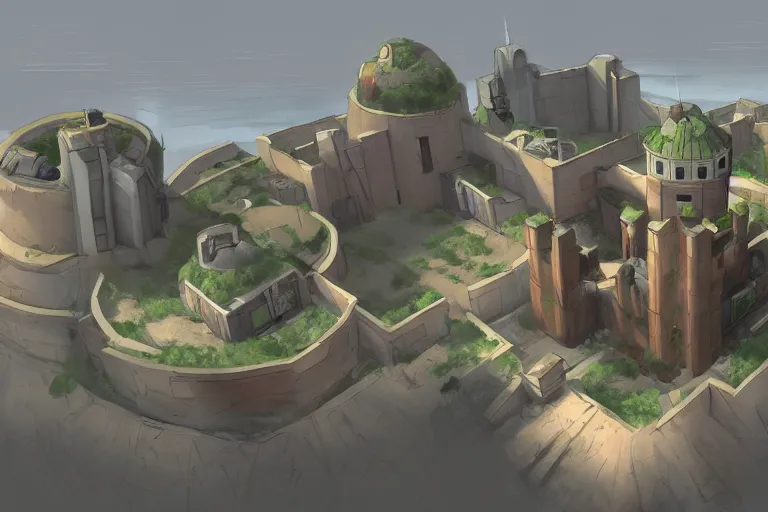 Prompt: team fortress 2 concept art of a citadel on a cliff