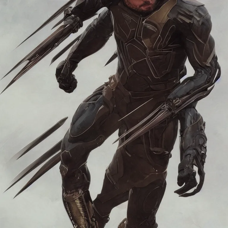 Image similar to Karl Urban as Wolverine, highly detailed, digital painting, artstation, concept art, smooth, sharp focus, illustration, ArtStation, art by artgerm and greg rutkowski and alphonse mucha and J. C. Leyendecker and Edmund Blair Leighton and Katsuhiro Otomo and Geof Darrow and Phil hale and Ashley wood and Ilya repin and Charlie Bowater