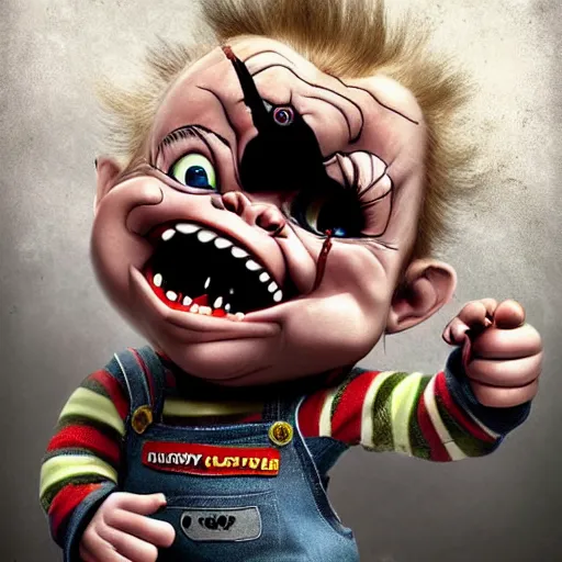 Prompt: cartoon painting of chucky by michal karcz | loony toons style