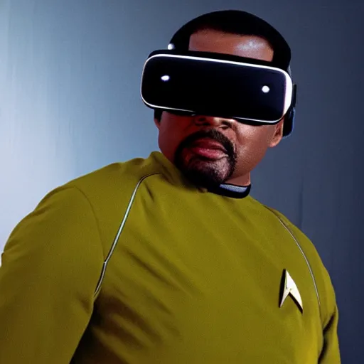 Image similar to geordi la forge wearing a vr headset star trek