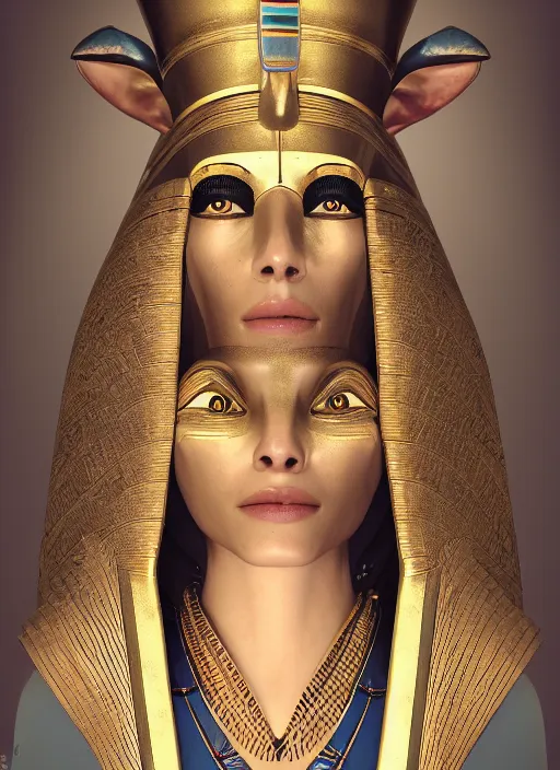 Image similar to an anthropomorphic beautiful female wizard of pharaoh portrait wearing robe, fine art, award winning, intricate, elegant, sharp focus, octane render, hyperrealistic, cinematic lighting, highly detailed, digital painting, 8 k concept art, art by jamie hewlett and z. w. gu, masterpiece, trending on artstation, 8 k