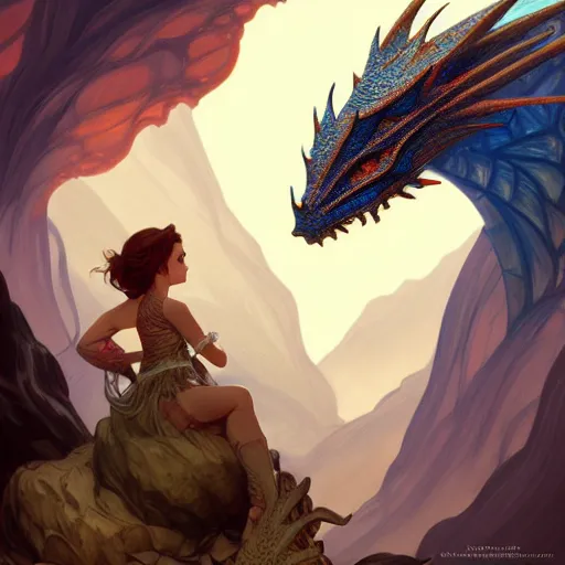 Prompt: baby dragon watching the world underneath, mountains, d & d, fantasy, intricate, elegant, highly detailed, digital painting, artstation, concept art, smooth, sharp focus, illustration, art by artgerm and dragolisco and alphonse mucha