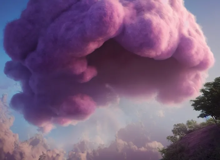 Image similar to hyperrealism, detailed textures, photorealistic 3 d render, a dreamy purple cloud of scape, sharp focus, ultra realistic, ultra high pixel detail, cinematic, intricate, cinematic light, concept art, illustration, art station, unreal engine 8 k